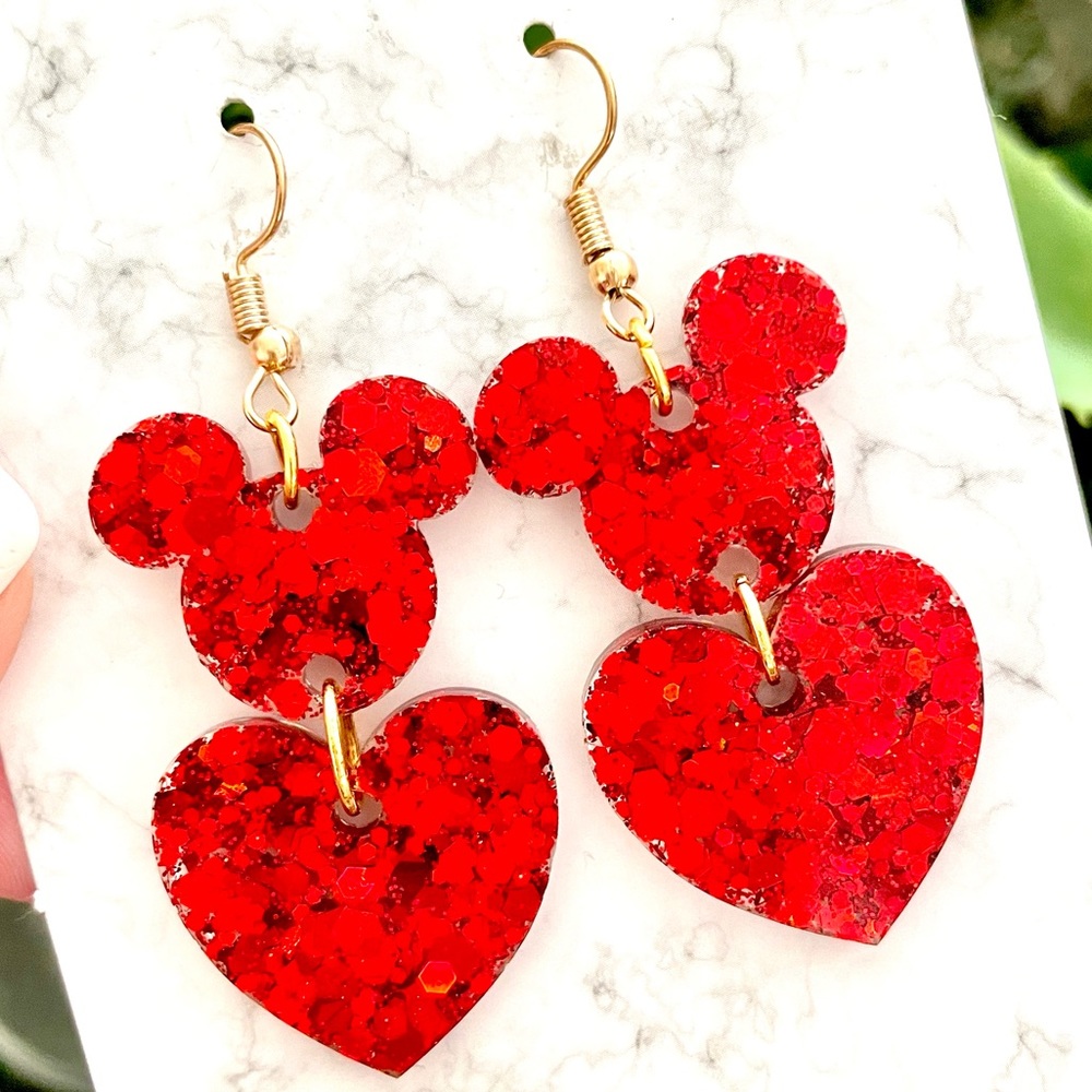 Acrylic Mickey and Heart Earrings
